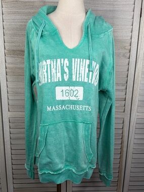 BAY STATE APPAREL Martha's Vineyard Pullover Hoodie Sweatshirt Teal/White-XL
